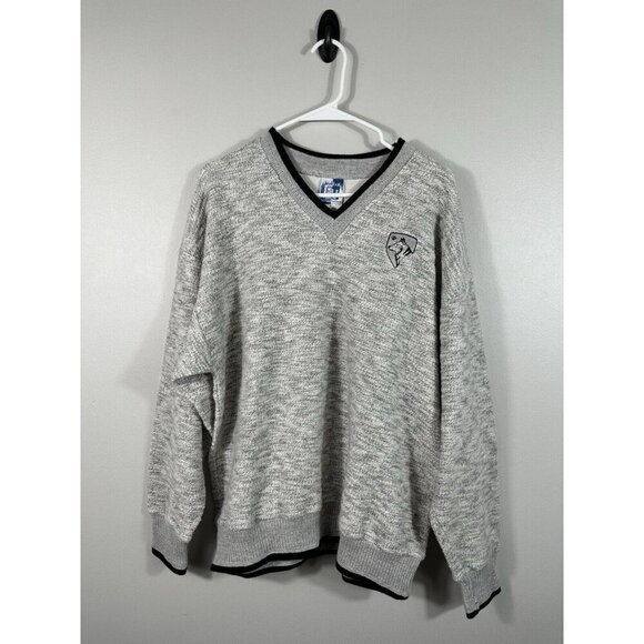 Art Unlimited Sweater shirt Mens Large Gray Aztec Nub Wolf Sweatshirt V Neck - Picture 1 of 13